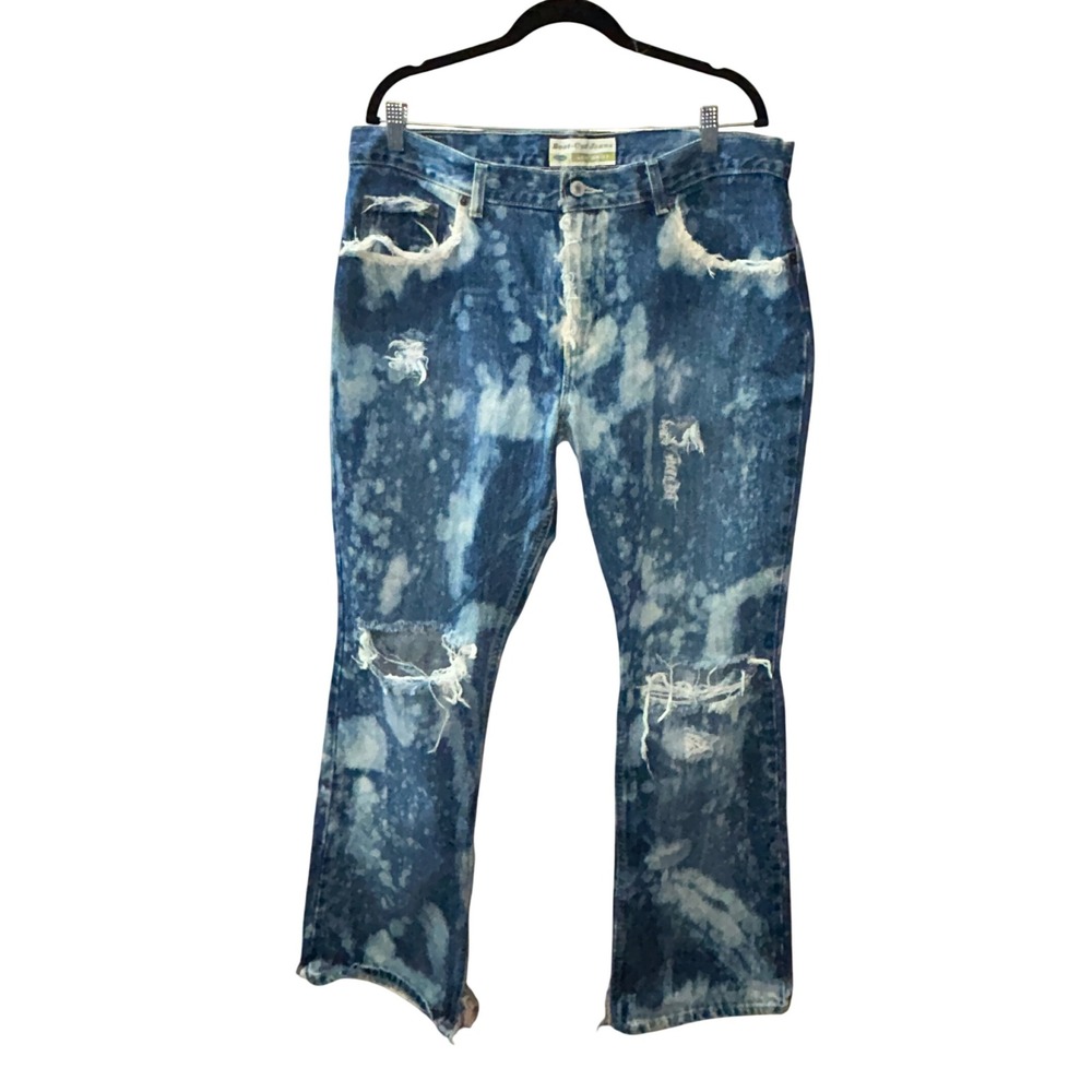 Old Navy‎ Blue Wash Bleach Distressed Boot Cut Jeans Women's Size 16 Regular